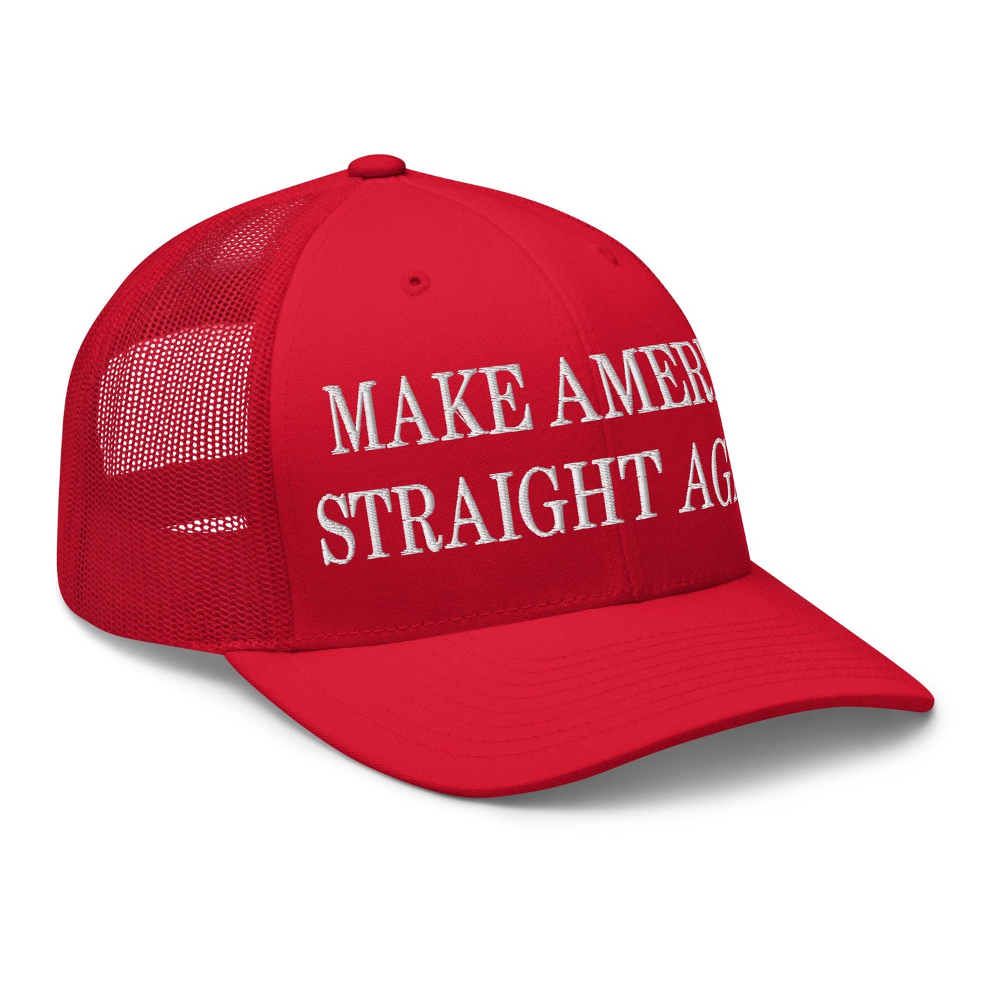 Make America Straight Again Embroidered Mesh Trucker Hat Red