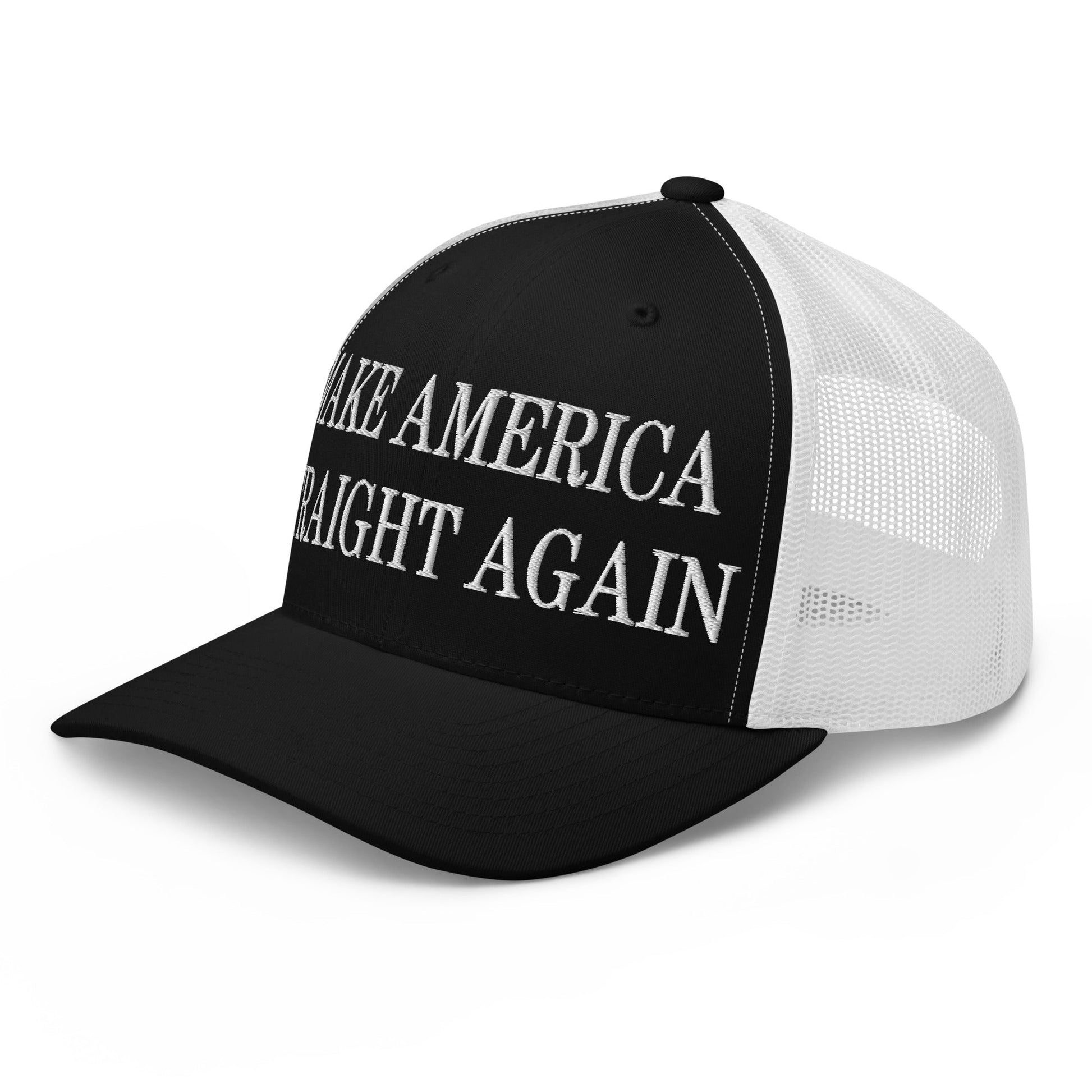 Make America Straight Again Embroidered Mesh Trucker Hat Black White