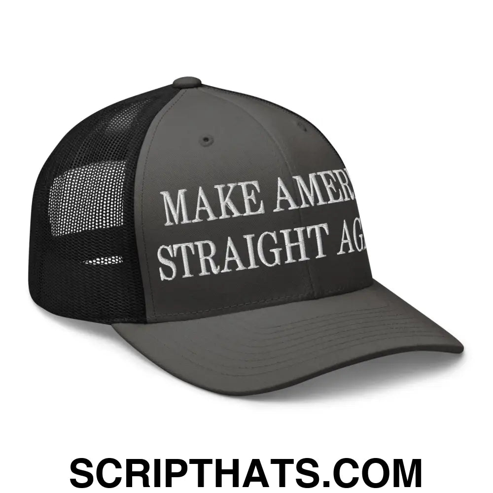 Make America Straight Again Embroidered Mesh Trucker Hat Charcoal Black