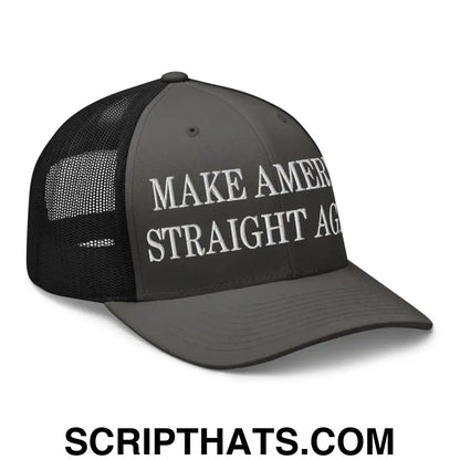 Make America Straight Again Embroidered Mesh Trucker Hat Charcoal Black