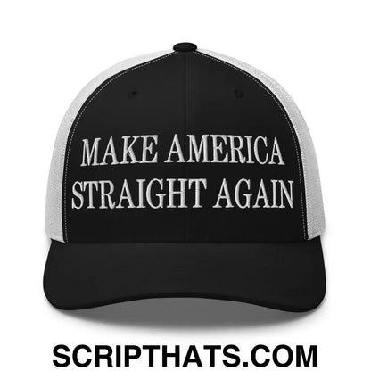 Make America Straight Again Embroidered Mesh Trucker Hat Black White