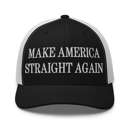 Make America Straight Again Embroidered Mesh Trucker Hat Black White