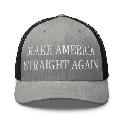 Make America Straight Again Embroidered Mesh Trucker Hat Heather Black