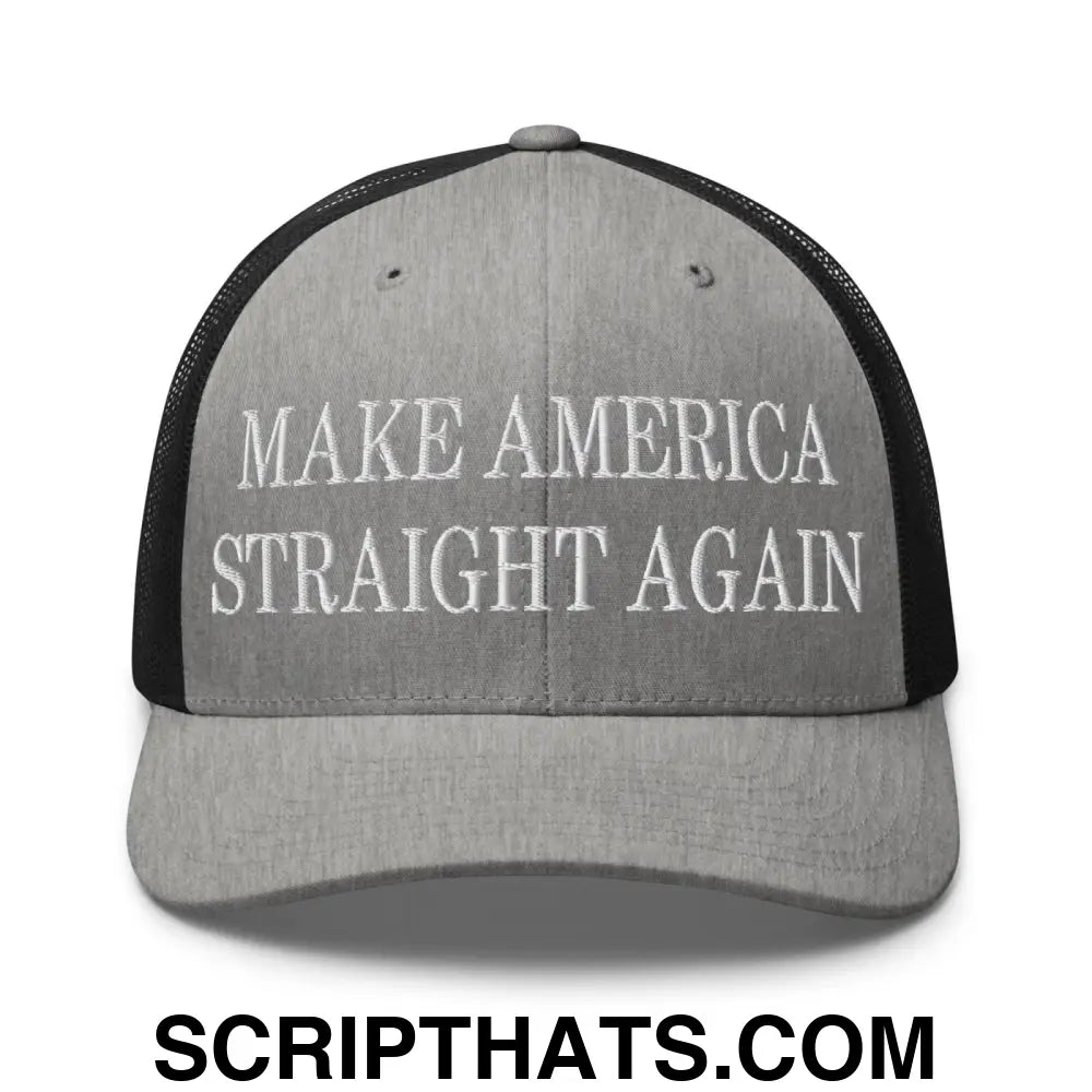 Make America Straight Again Embroidered Mesh Trucker Hat Heather Black