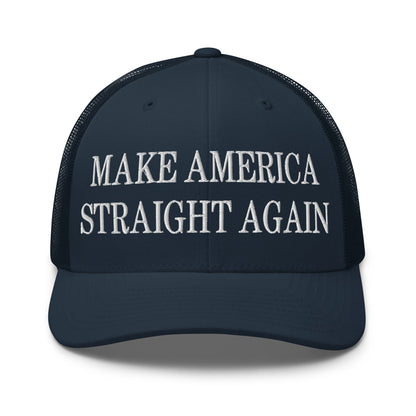 Make America Straight Again Embroidered Mesh Trucker Hat Navy