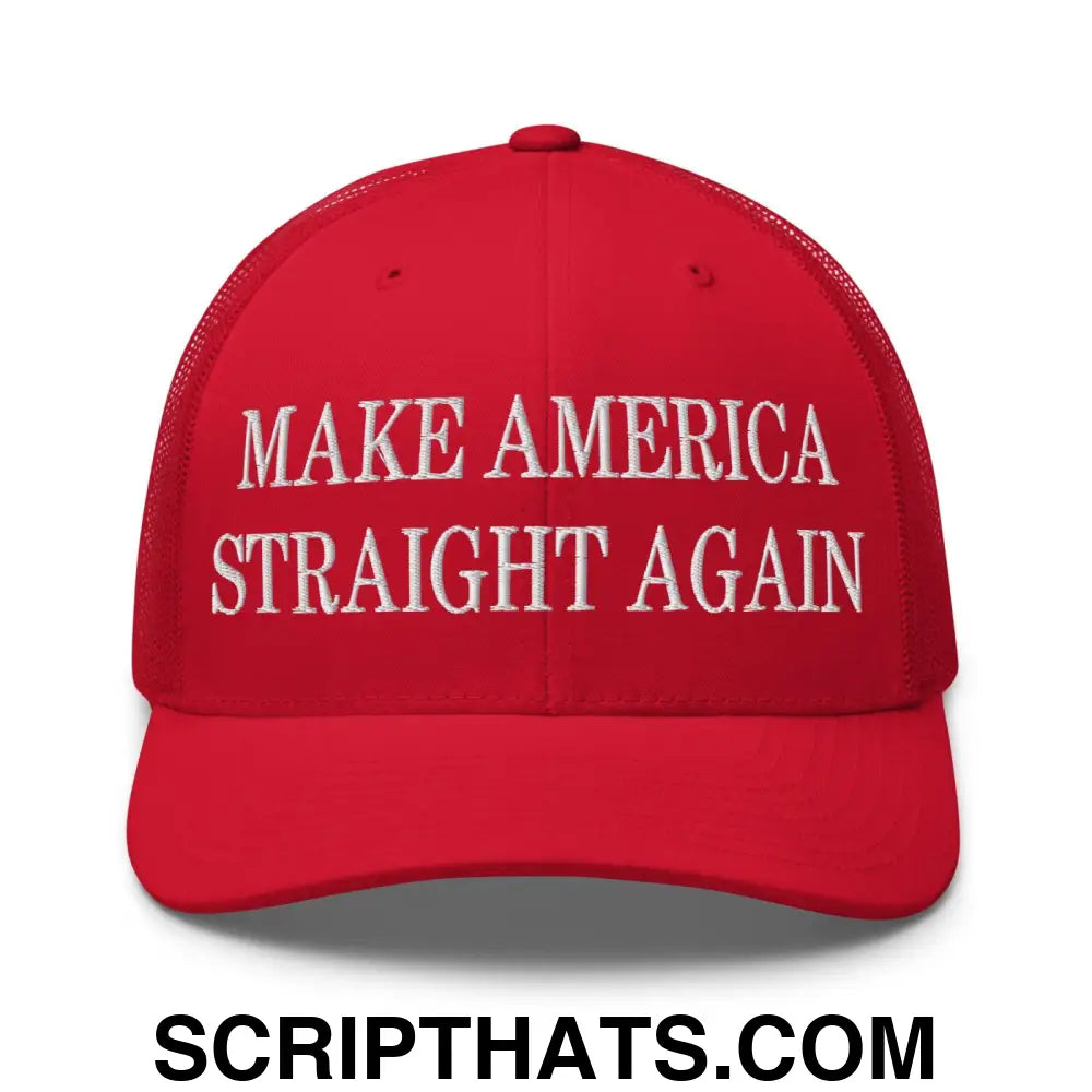 Make America Straight Again Embroidered Mesh Trucker Hat Red