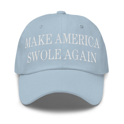 Make America Swole Again Embroidered Dad Hat Light Blue