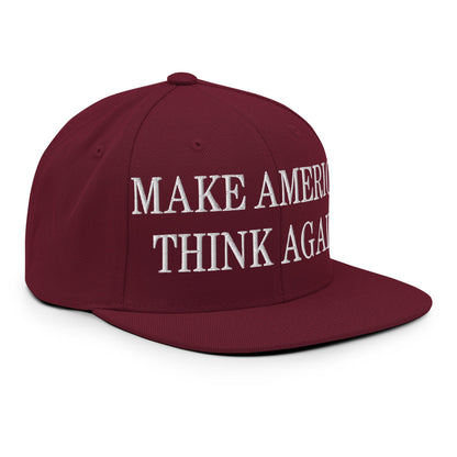 Make America Think Again Embroidered Flat Bill Brim Snapback Hat Maroon