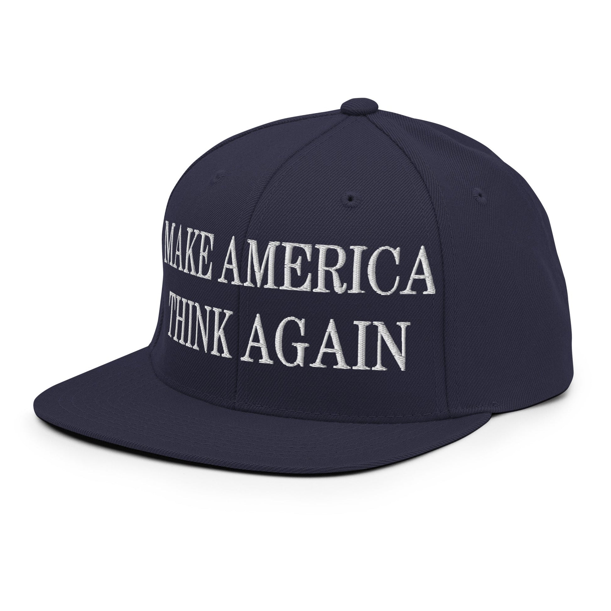 Make America Think Again Embroidered Flat Bill Brim Snapback Hat Navy