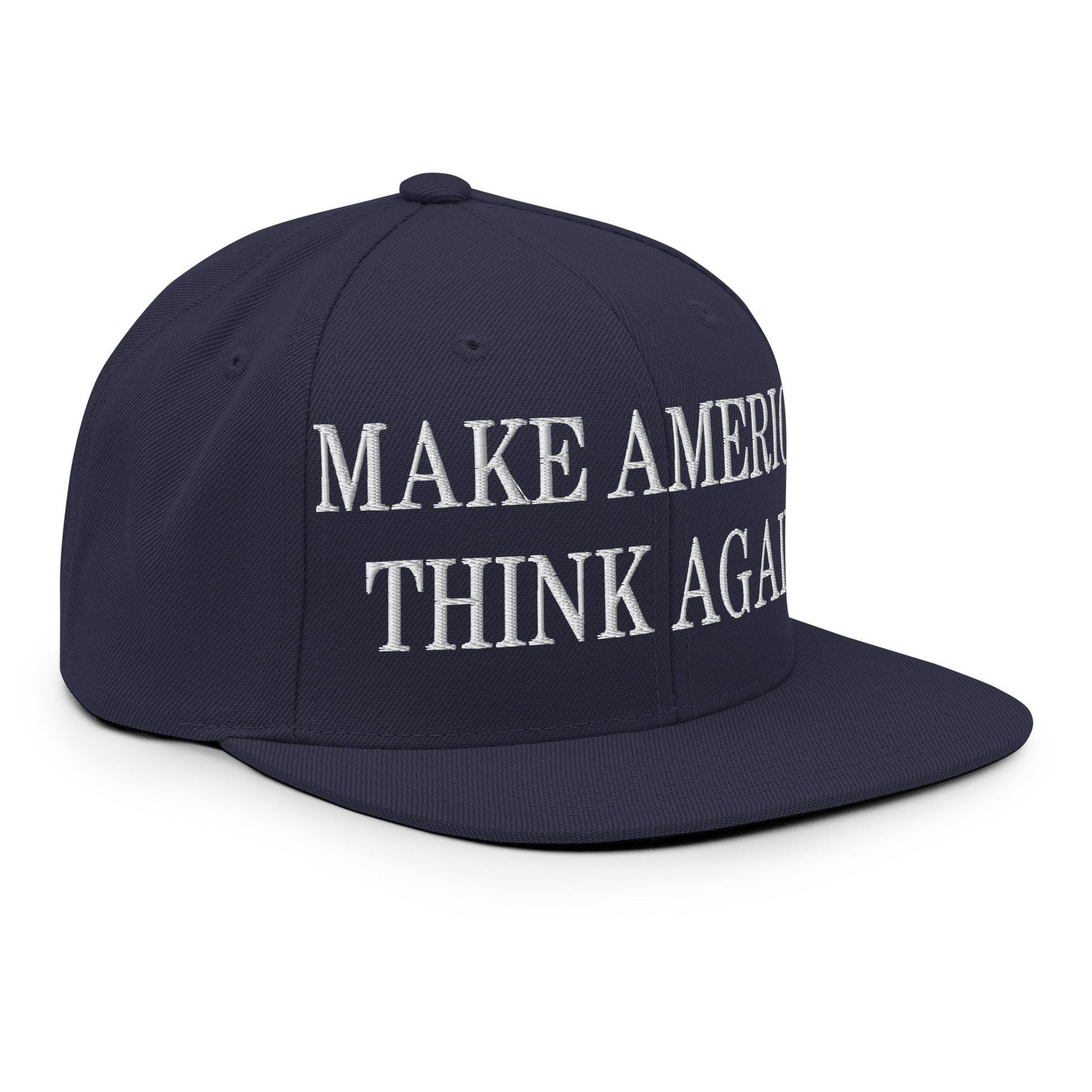 Make America Think Again Embroidered Flat Bill Brim Snapback Hat Navy