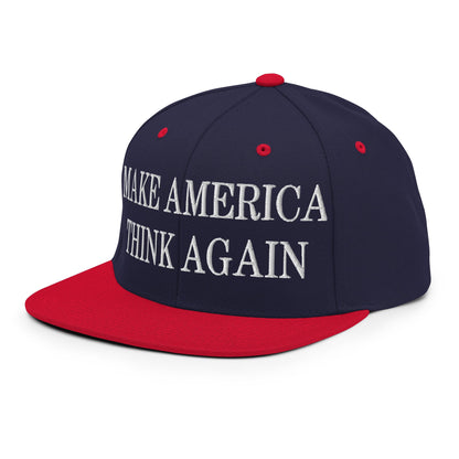 Make America Think Again Embroidered Flat Bill Brim Snapback Hat Navy Red