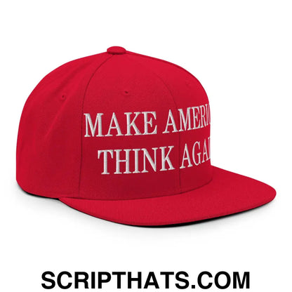 Make America Think Again Embroidered Flat Bill Brim Snapback Hat Red