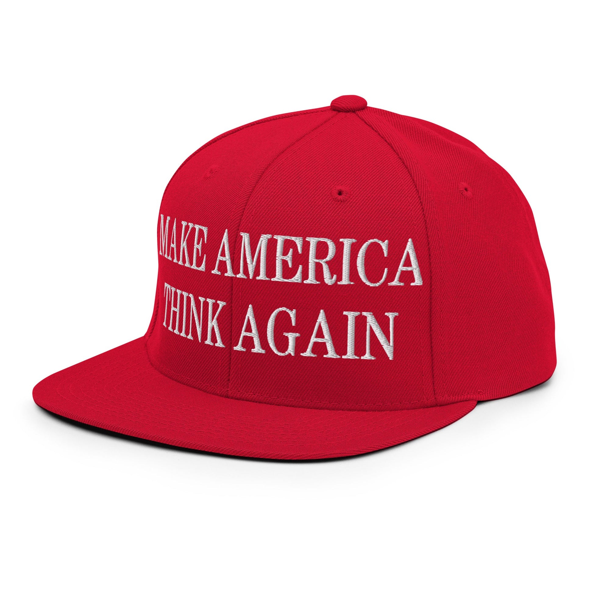 Make America Think Again Embroidered Flat Bill Brim Snapback Hat Red