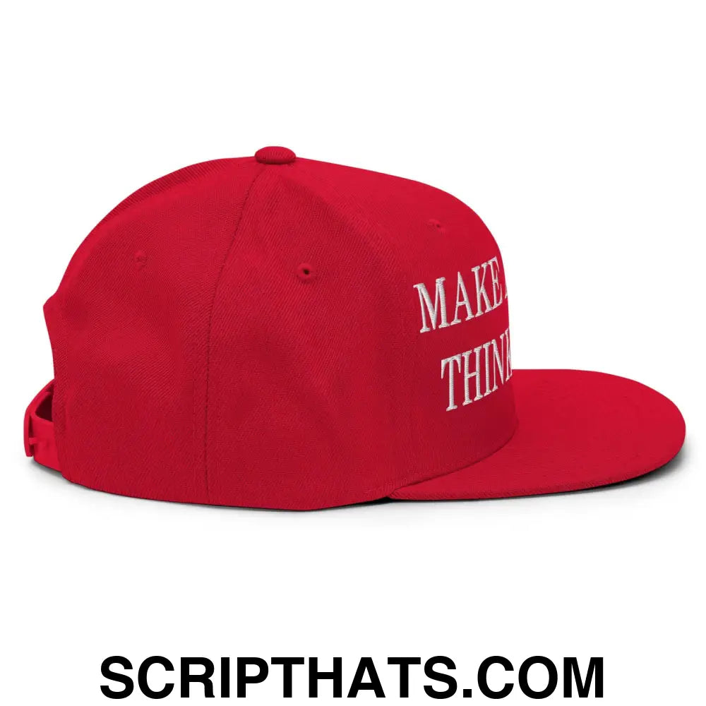 Make America Think Again Embroidered Flat Bill Brim Snapback Hat Red