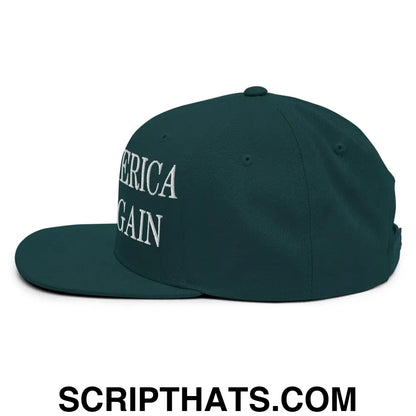 Make America Think Again Embroidered Flat Bill Brim Snapback Hat Spruce