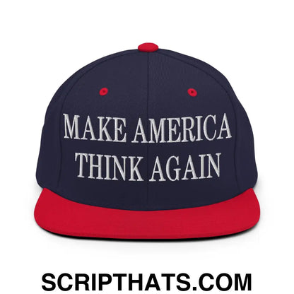 Make America Think Again Embroidered Flat Bill Brim Snapback Hat Navy Red