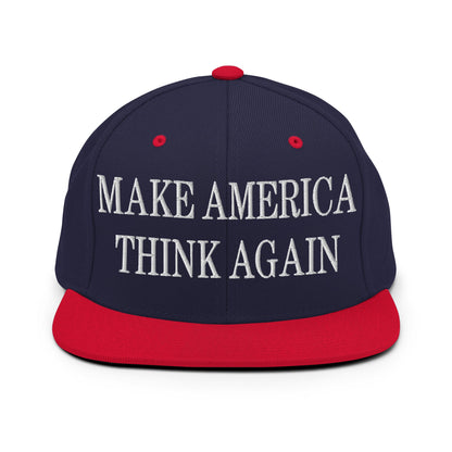 Make America Think Again Embroidered Flat Bill Brim Snapback Hat Navy Red