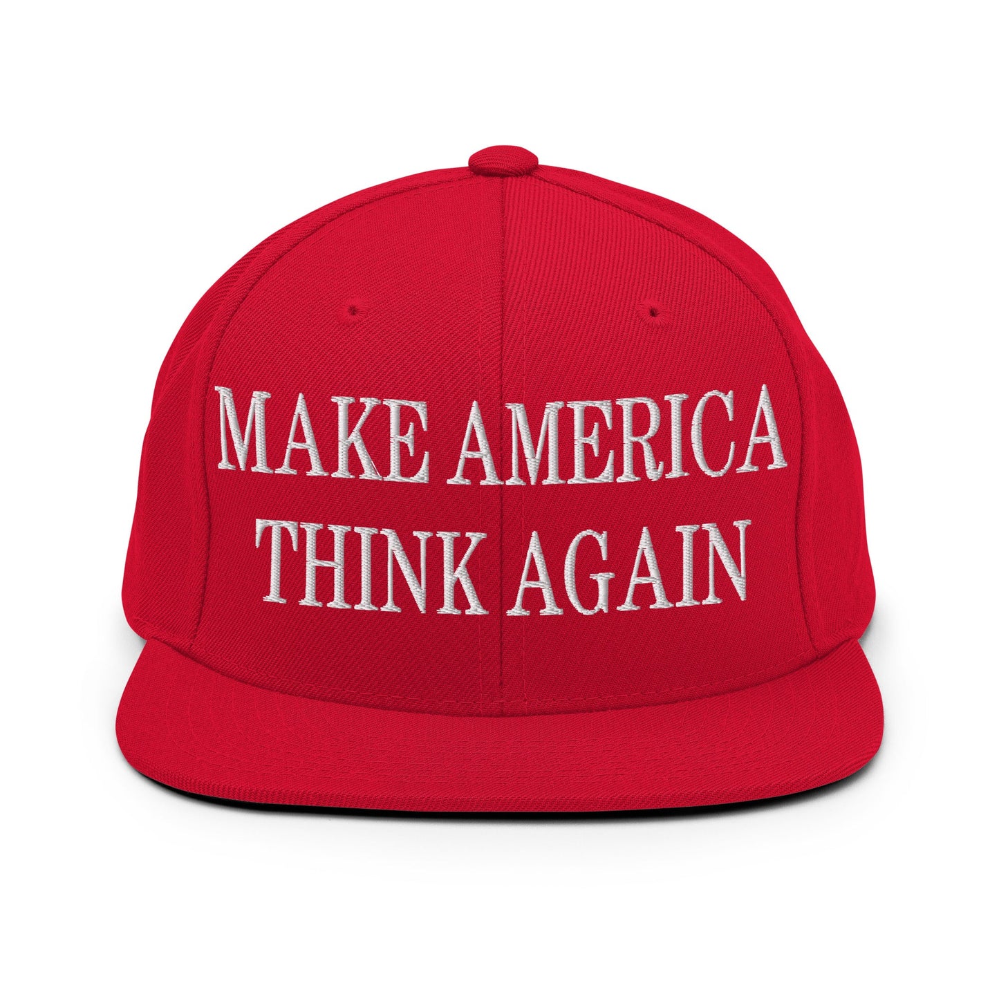 Make America Think Again Embroidered Flat Bill Brim Snapback Hat Red