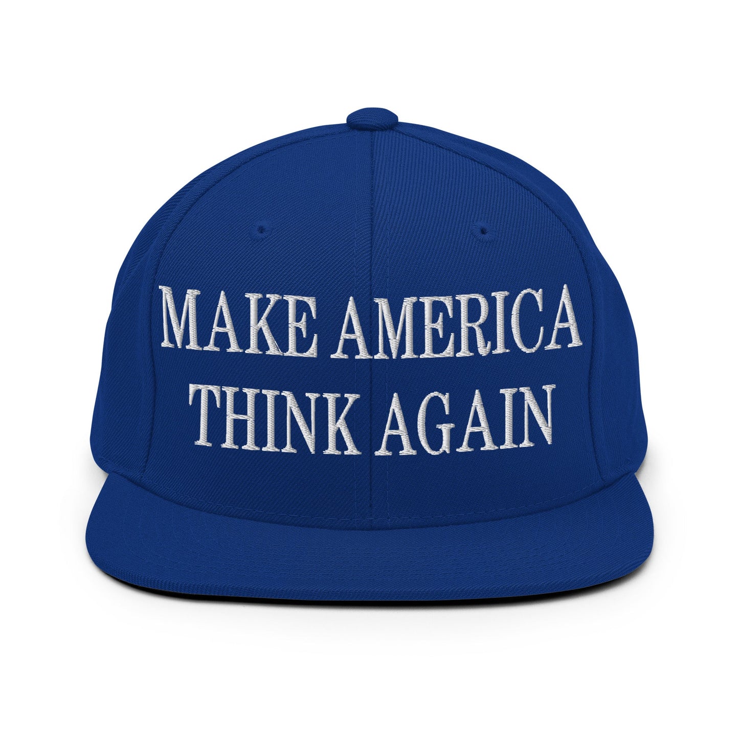 Make America Think Again Embroidered Flat Bill Brim Snapback Hat Royal Blue