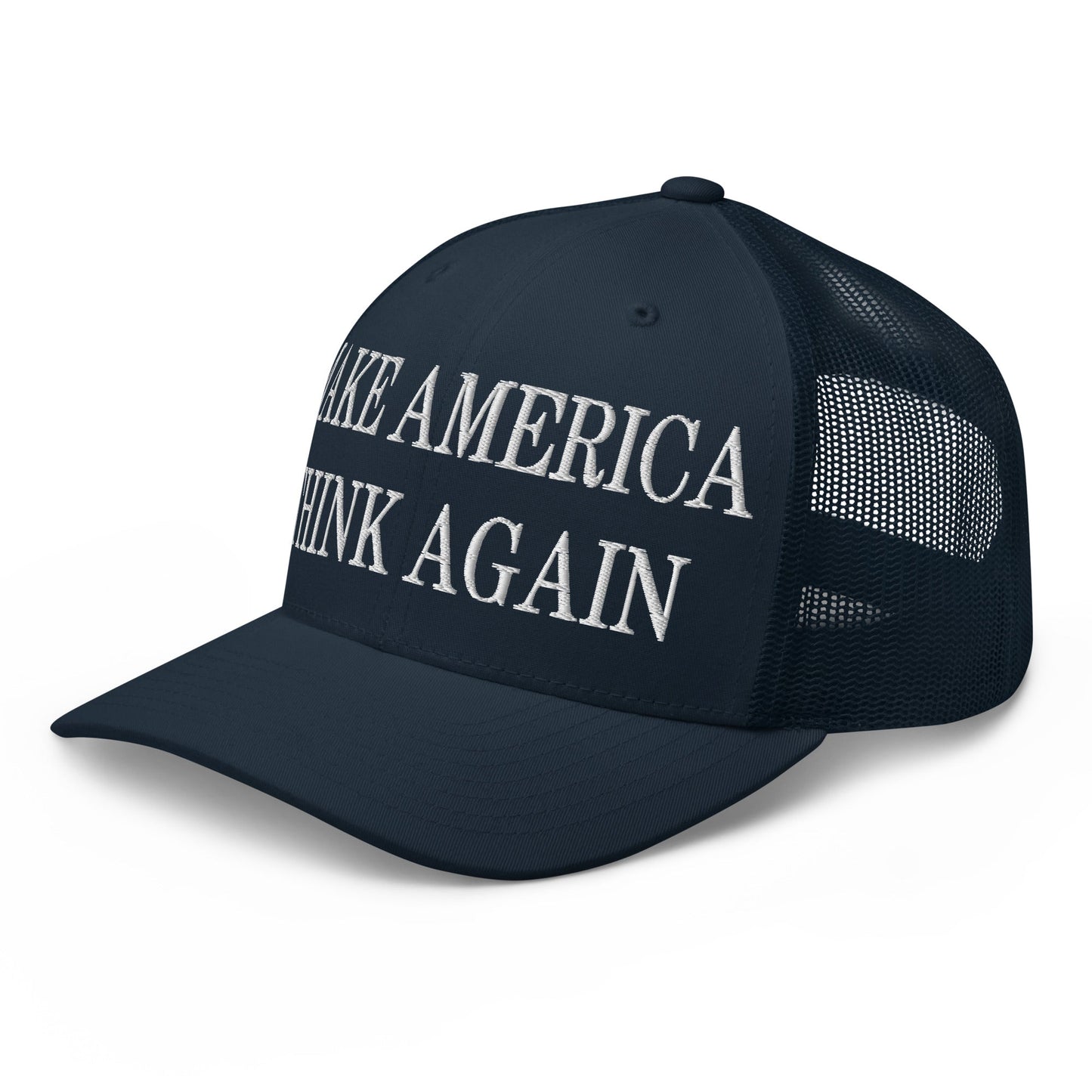 Make America Think Again Embroidered Mesh Trucker Hat Navy