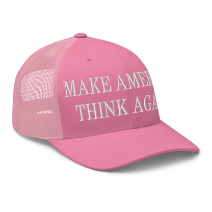 Make America Think Again Embroidered Mesh Trucker Hat Pink