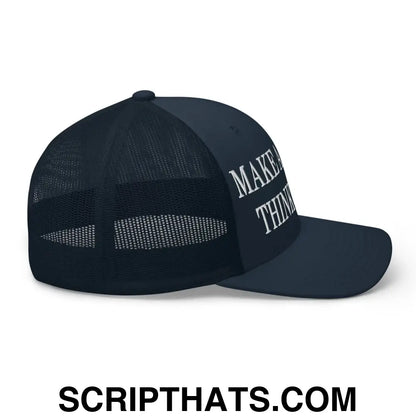 Make America Think Again Embroidered Mesh Trucker Hat Navy