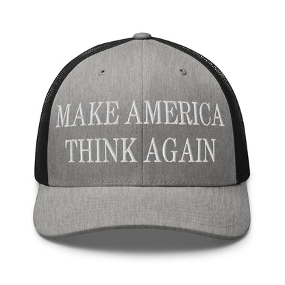 Make America Think Again Embroidered Mesh Trucker Hat Heather Black