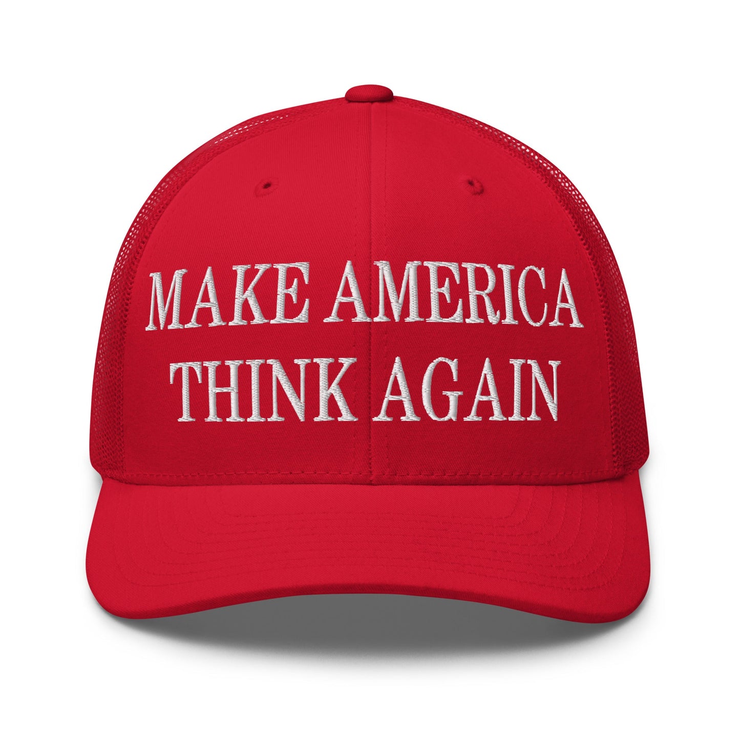 Make America Think Again Embroidered Mesh Trucker Hat Red