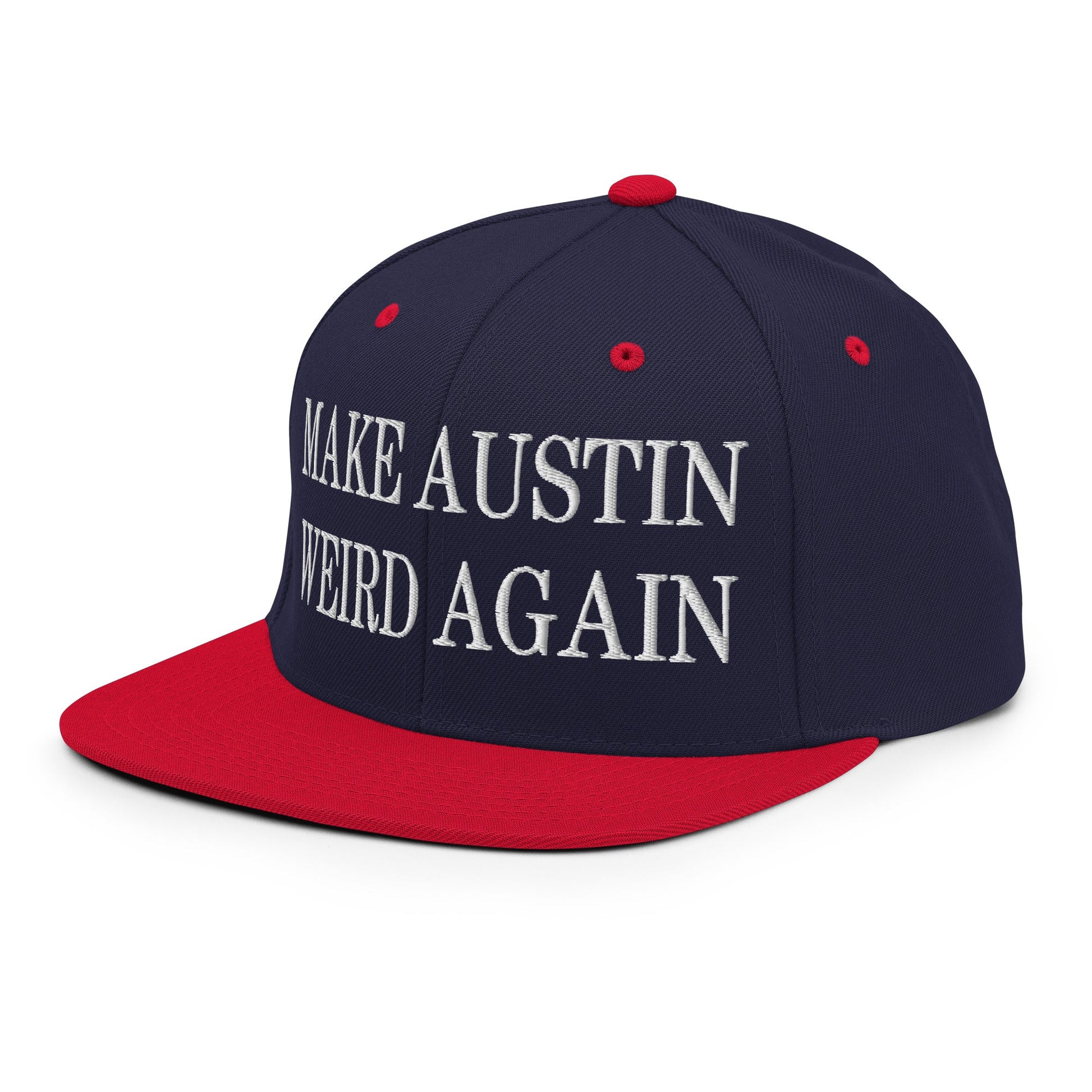 Make Austin Weird Again Embroidered Flat Bill Brim Snapback Hat Navy Red