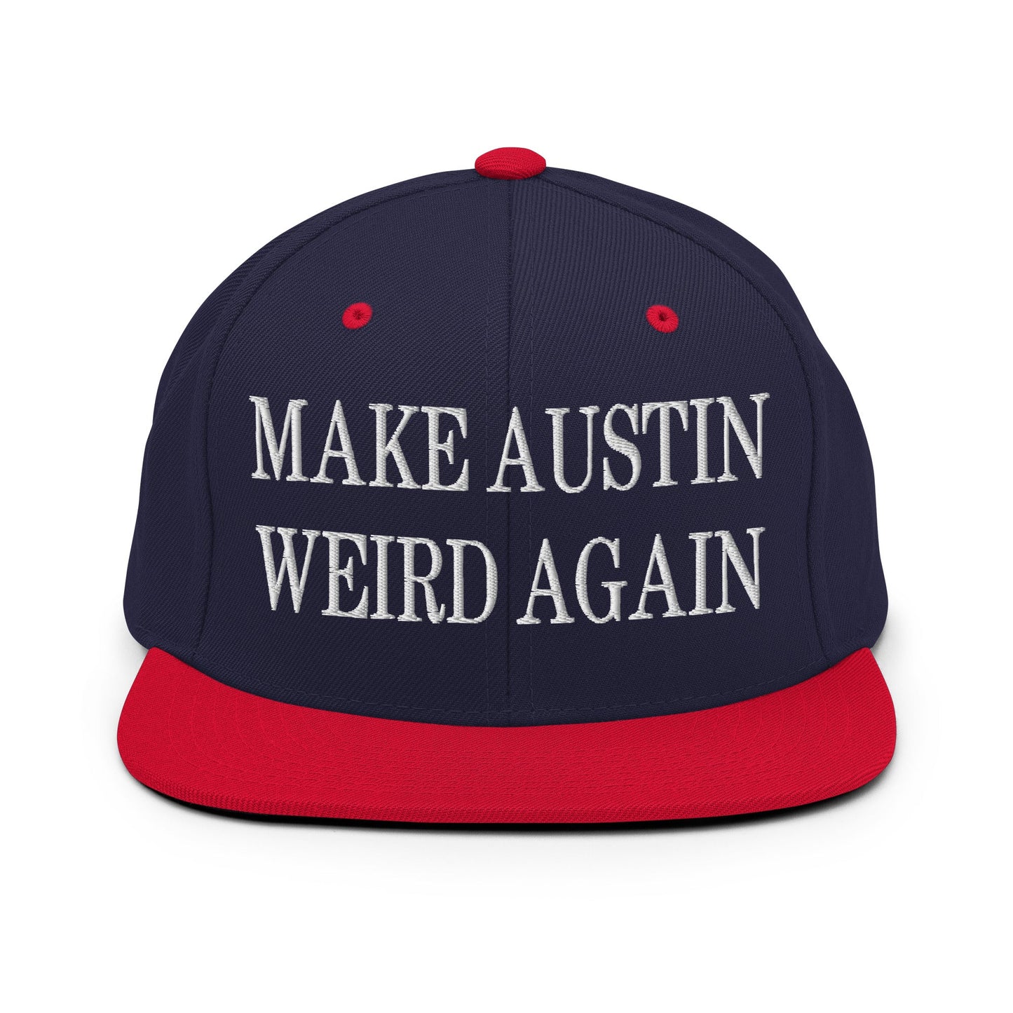 Make Austin Weird Again Embroidered Flat Bill Brim Snapback Hat Navy Red