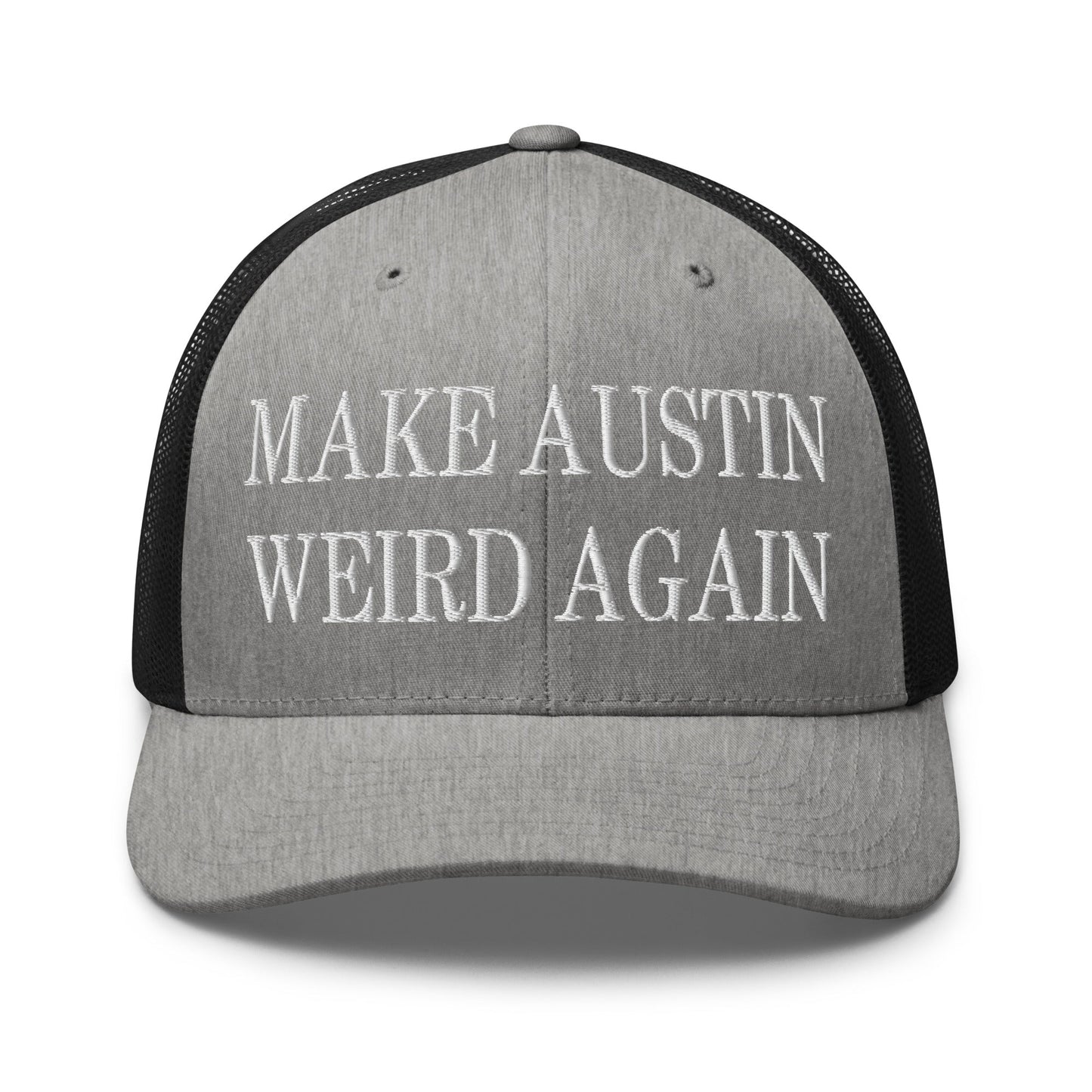 Make Austin Weird Again Embroidered Mesh Trucker Hat Heather Black