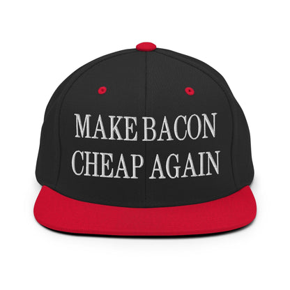 Make Bacon Cheap Again Embroidered Flat Bill Brim Snapback Hat Black Red