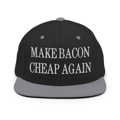 Make Bacon Cheap Again Embroidered Flat Bill Brim Snapback Hat Black Silver