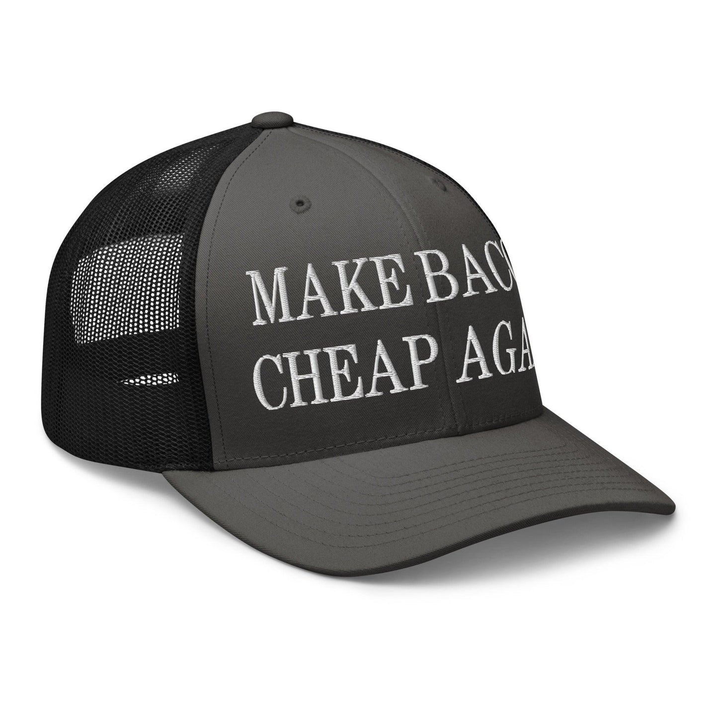 Make Bacon Cheap Again Embroidered Mesh Trucker Hat Charcoal Black