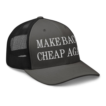 Make Bacon Cheap Again Embroidered Mesh Trucker Hat Charcoal Black