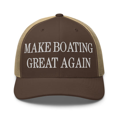 Make Boating Great Again Embroidered Mesh Trucker Hat Brown Khaki