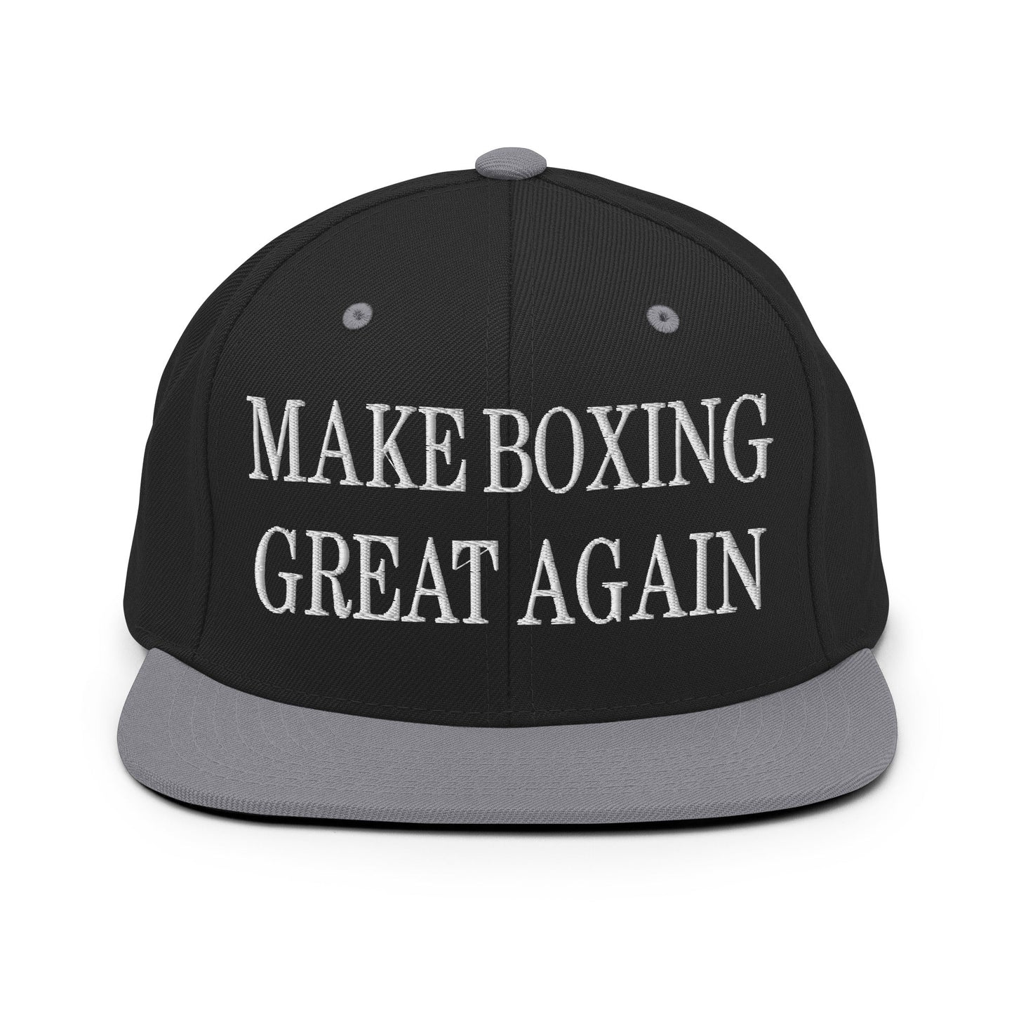 Make Boxing Great Again Embroidered Flat Bill Brim Snapback Hat Black Silver