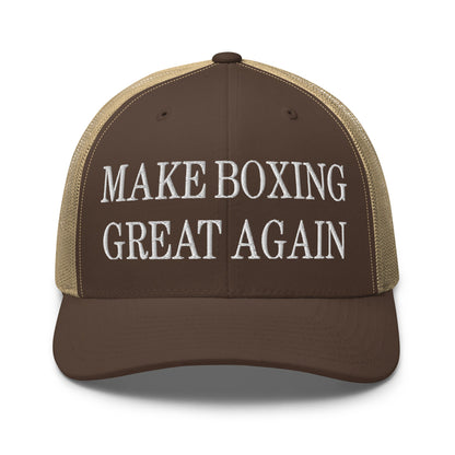 Make Boxing Great Again Embroidered Mesh Trucker Hat Brown Khaki