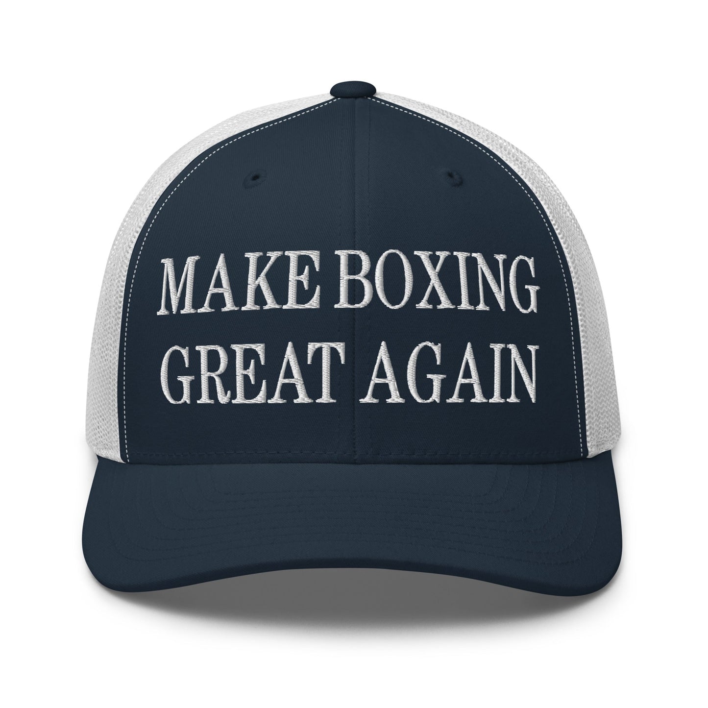 Make Boxing Great Again Embroidered Mesh Trucker Hat Navy White