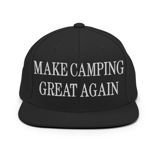 Make Camping Great Again Embroidered Flat Bill Brim Snapback Hat Black