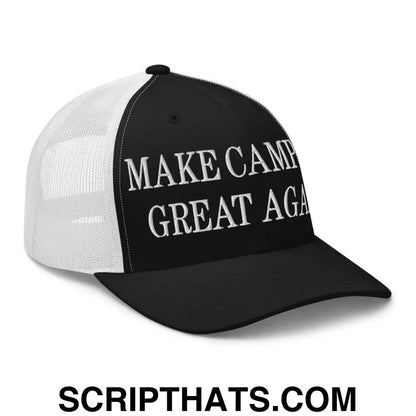 Make Camping Great Again Embroidered Mesh Trucker Hat Black White