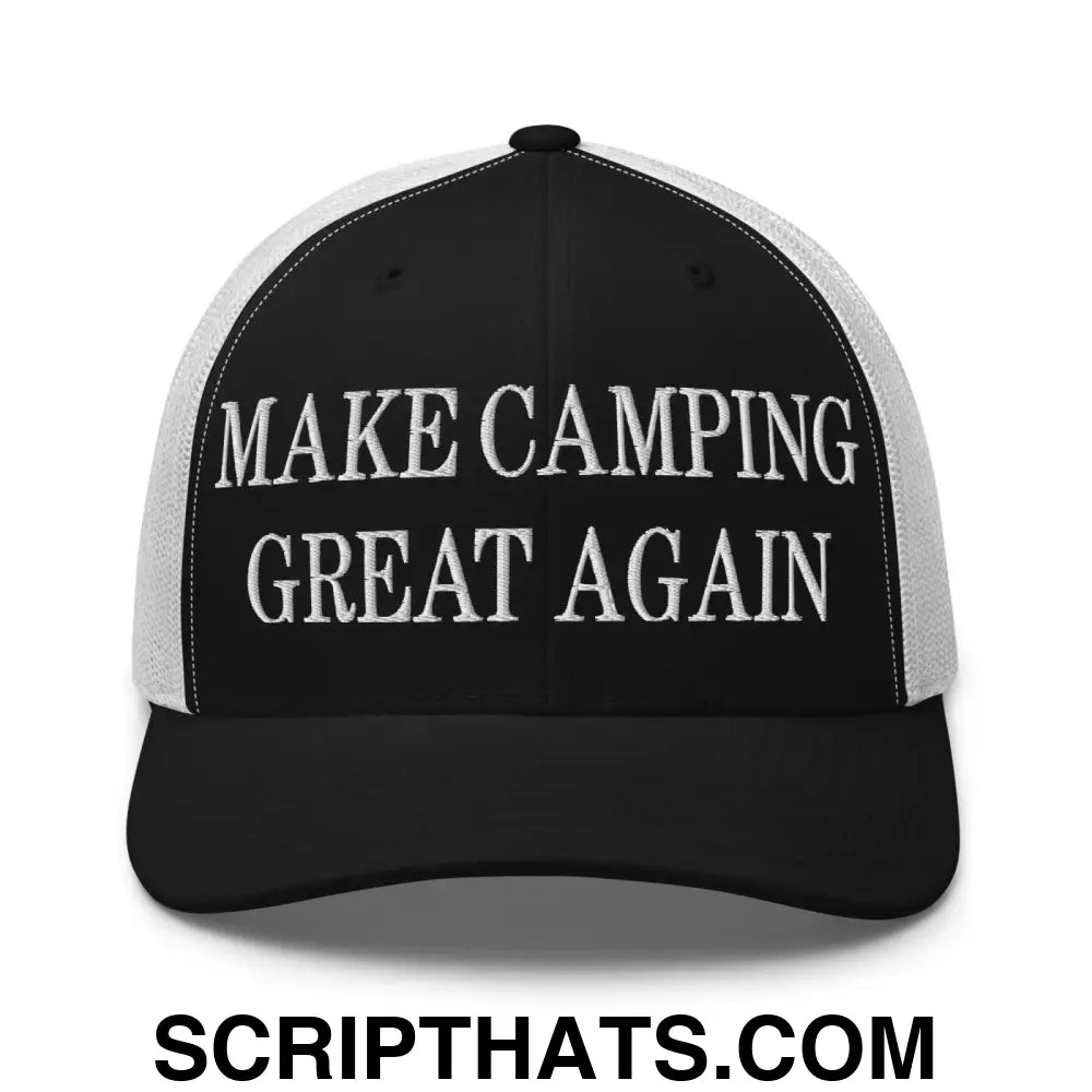 Make Camping Great Again Embroidered Mesh Trucker Hat Black White