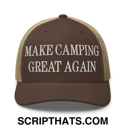 Make Camping Great Again Embroidered Mesh Trucker Hat Brown Khaki