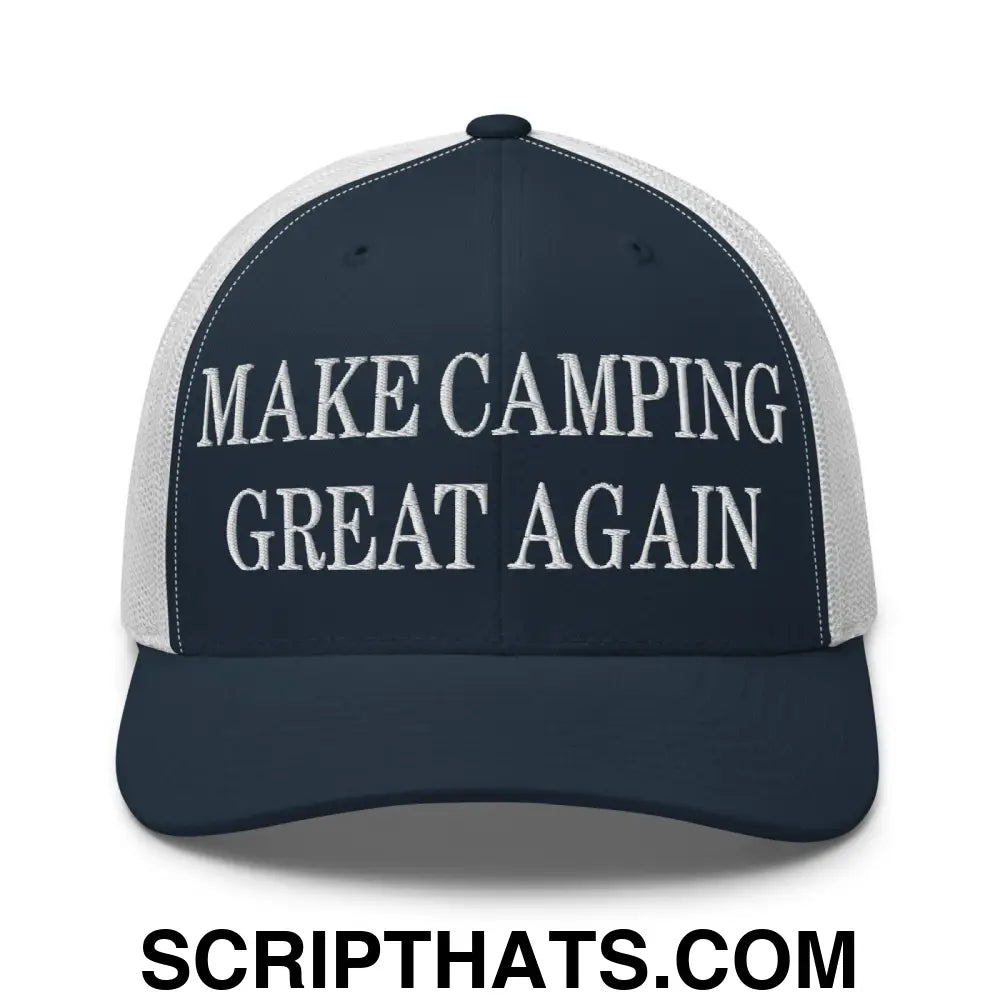 Make Camping Great Again Embroidered Mesh Trucker Hat Navy White