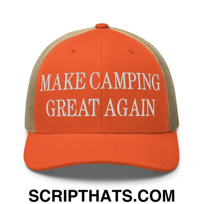 Make Camping Great Again Embroidered Mesh Trucker Hat Rustic Orange Khaki