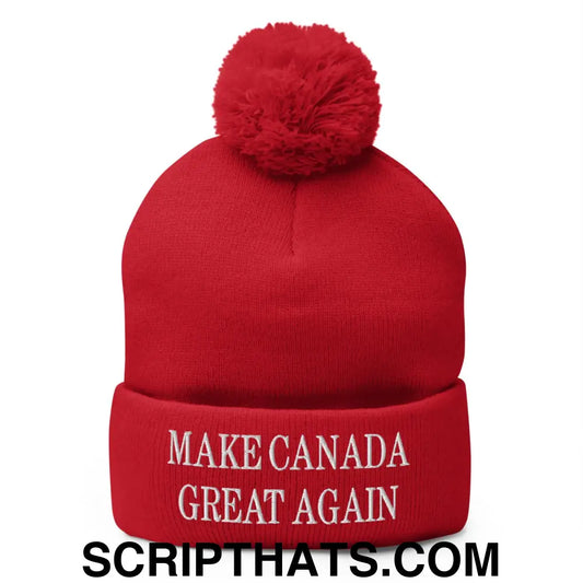 Make Canada Great Again Embroidered Pom Pom Knit Beanie Red