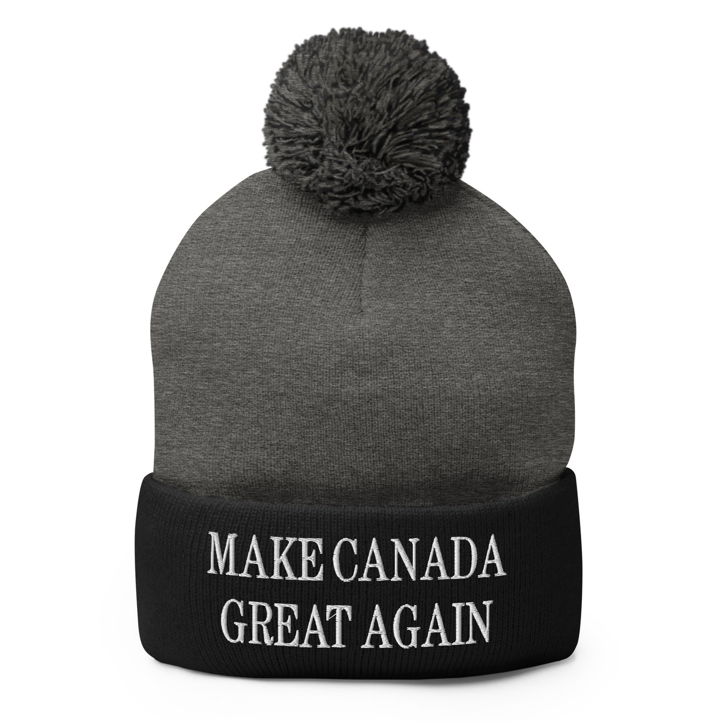 Make Canada Great Again Embroidered Pom Pom Knit Beanie Dark Heather Grey Black