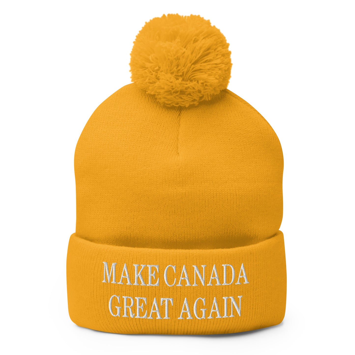 Make Canada Great Again Embroidered Pom Pom Knit Beanie Gold