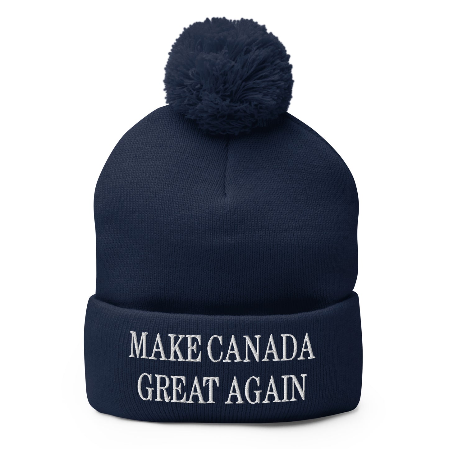 Make Canada Great Again Embroidered Pom Pom Knit Beanie Navy