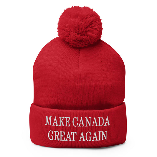 Make Canada Great Again Embroidered Pom Pom Knit Beanie Red